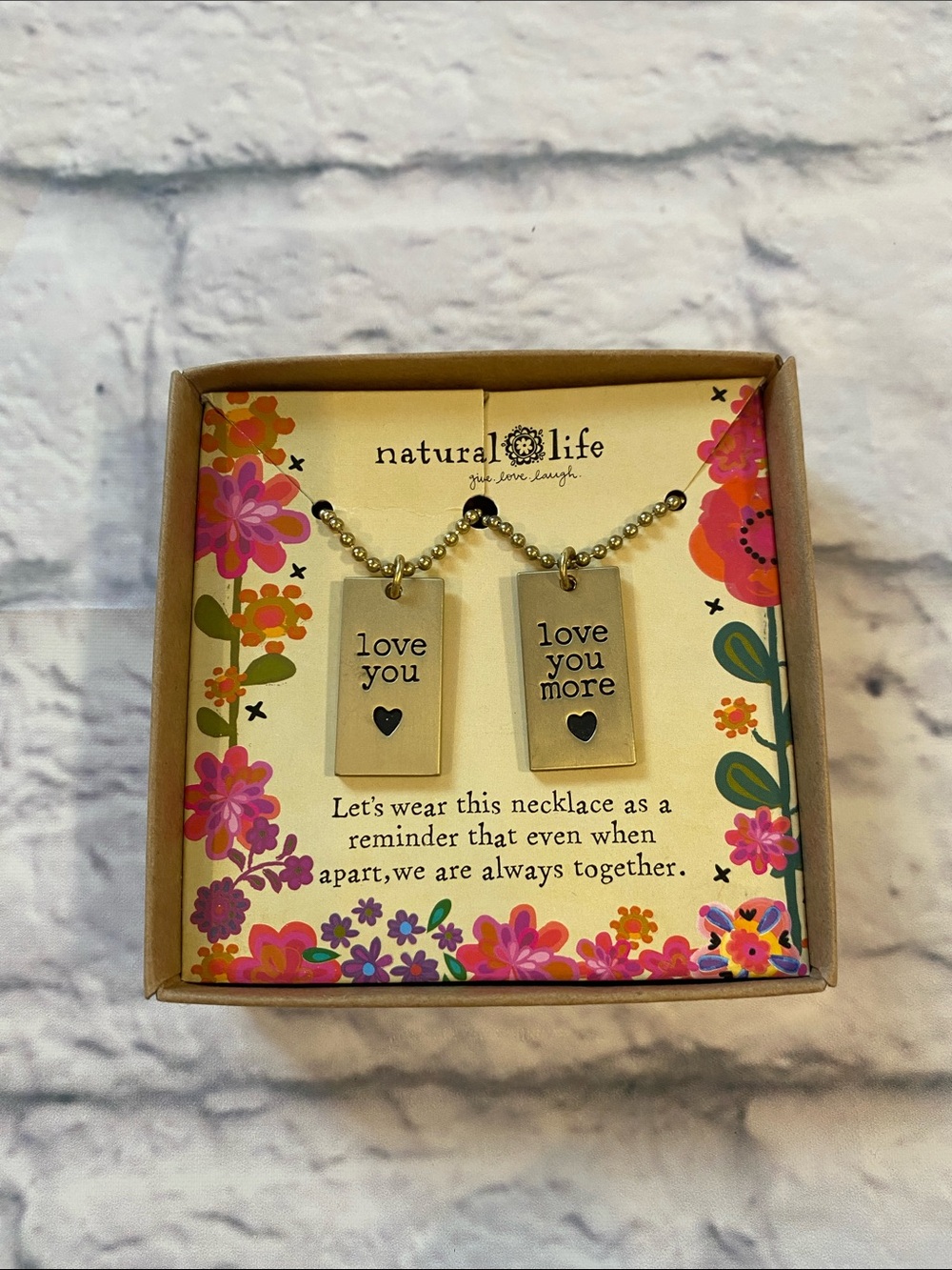 NATURAL LIFE Gold-Tone Love You' / 'Love You More' Pair Pendant Necklace Set NIB
